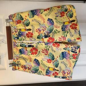 U.S. Polo Assn. Men's Vibrant Yellow Tropical Swim Shorts- Size Large